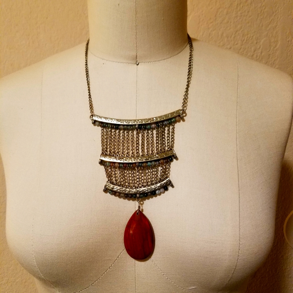 Barse- Genuine Red Jasper and multi-colored Agate beaded bronze necklace♡